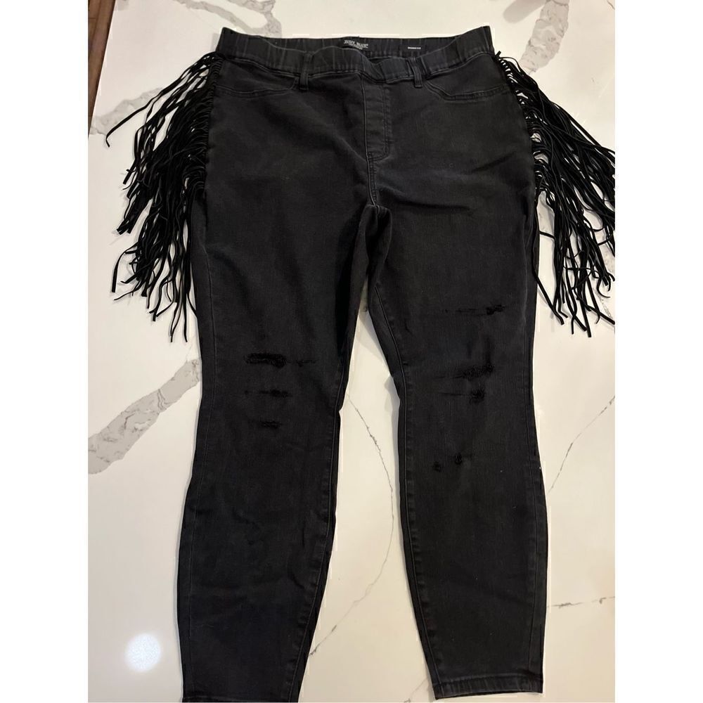 Judy Blue Women’s High Waisted Black Pull On Jeans Sz 20 Fringe Cowgirl Western - Picture 3 of 12